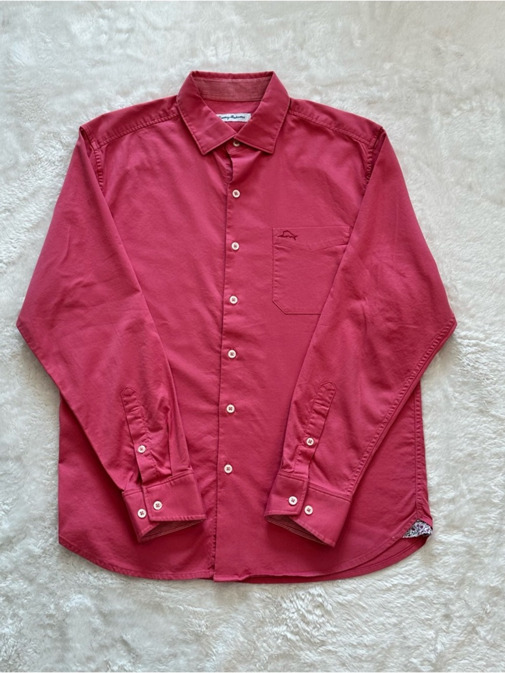 Tommy Bahama Oasis Twill Silk Blend Shirt Small Coral Pink Gingham Trim S/P